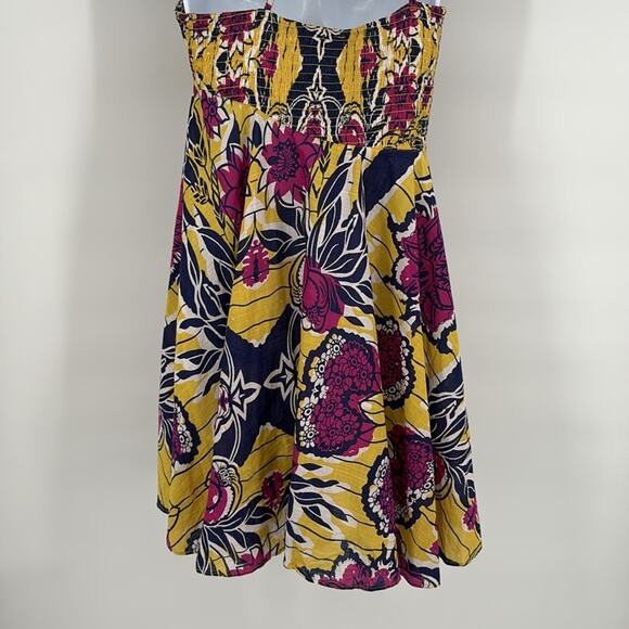 Urban Outfitters Yellow Blue Magenta Floral Halter One Shoulder Cotton Dress M - Picture 9 of 15